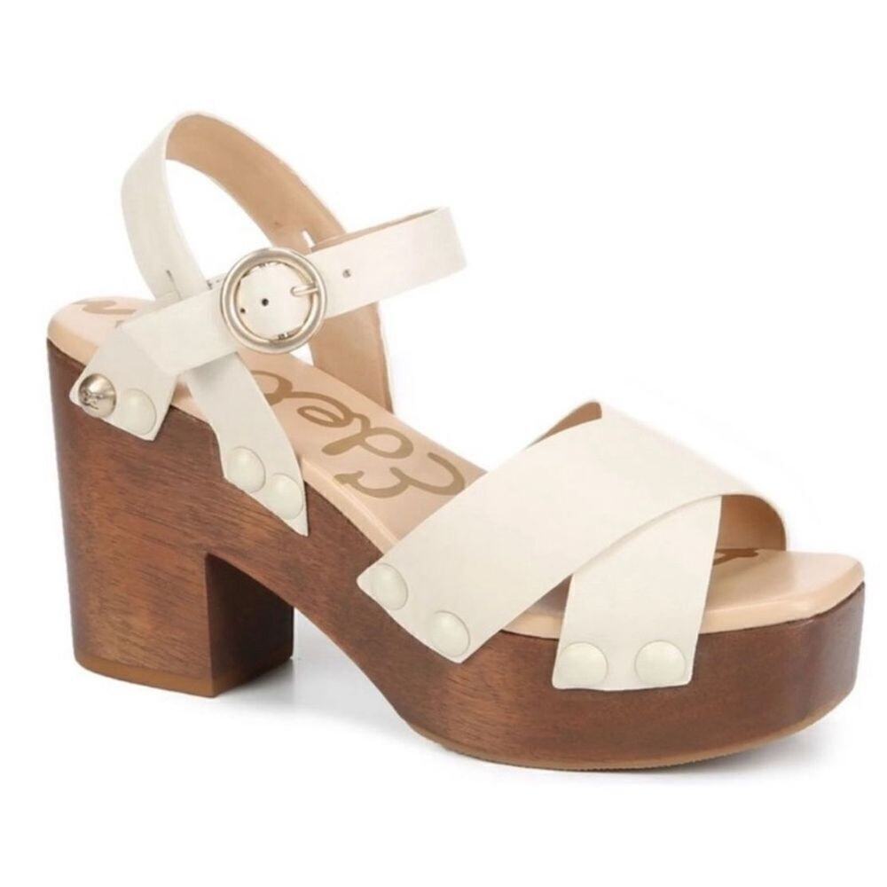 Sam Edelman Sandals Size 9.5 Ivory Josefine Wooden Clogs Platform Heel